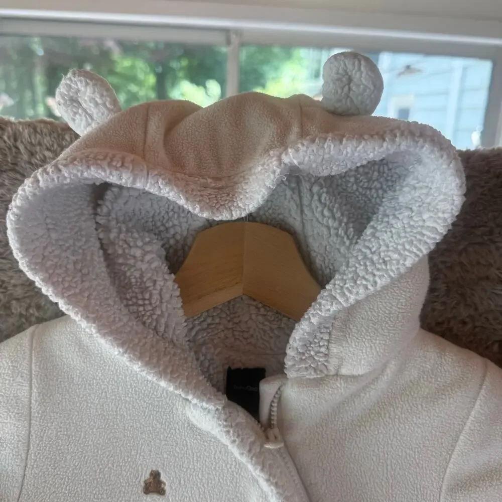 Baby Gap 6-12 Months Bunting Sherpa Fleece Plush Snowsuit Boy Girl Bear Ear Hood
